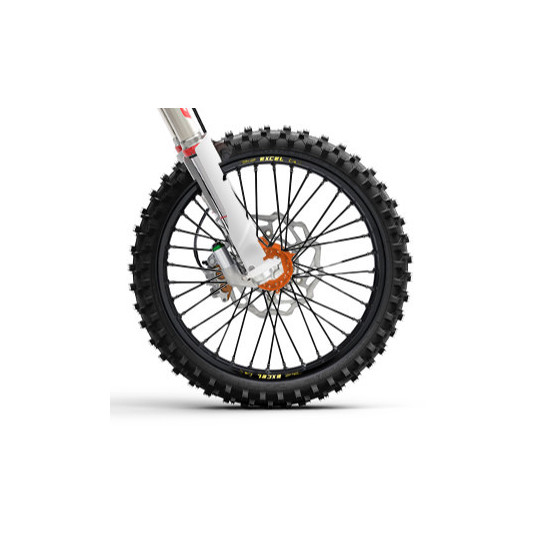 Roue avant complète 17x3,50 HAAN WHEELS - 36 rayons - Cercle EXCEL noir / Moyeu orange - HUSQVARNA / STARK