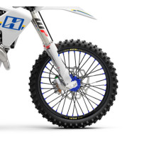 Roue avant complète 17x3,50 HAAN WHEELS - 36 rayons - Cercle EXCEL noir / Moyeu bleu - GASGAS / HUSQVARNA / KTM / STARK