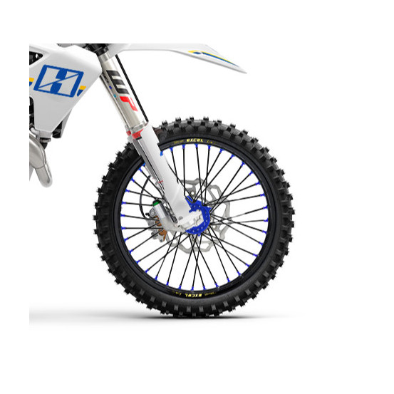 Roue avant complète 17x3,50 HAAN WHEELS - 36 rayons - Cercle EXCEL noir / Moyeu bleu - GASGAS / HUSQVARNA / KTM / STARK