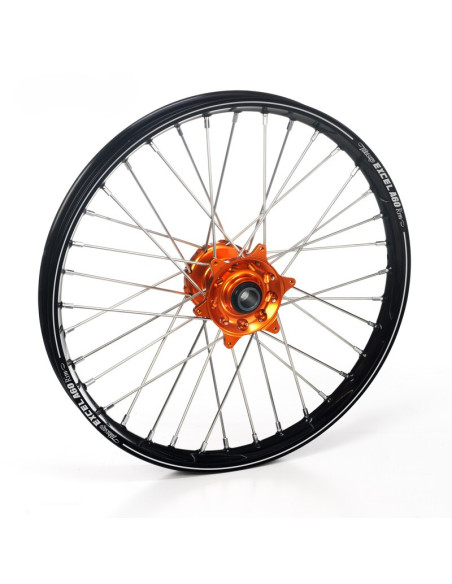 Roue avant complète 21x1,60 HAAN WHEELS - 36 rayons - Cercle EXCEL A60 noir / Moyeu orange - GASGAS / HUSQVARNA / KTM