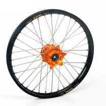 Roue avant complète 16x3,50 HAAN WHEELS - 36 rayons - Cercle EXCEL noir / Moyeu orange - GASGAS / HUSQVARNA / KTM