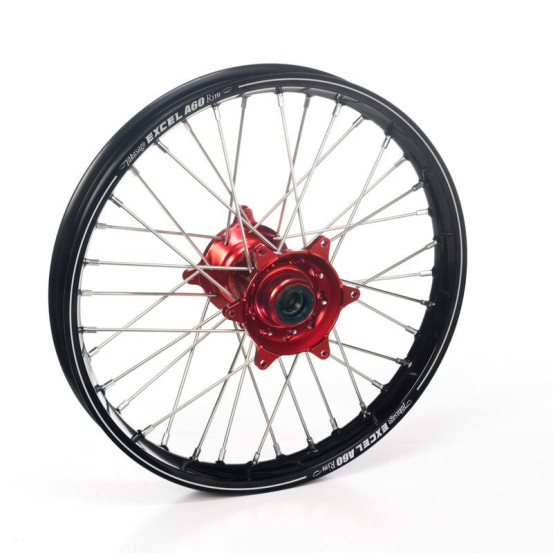 Roue arrière complète 19x2,15 HAAN WHEELS - 36 rayons - Cercle EXCEL A60 noir / Moyeu rouge - GASGAS / HUSQVARNA / KTM