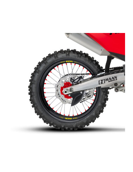 Roue arrière complète 19x2,15 HAAN WHEELS - 36 rayons - Cercle EXCEL noir / Moyeu rouge - GASGAS / HUSQVARNA / KTM