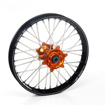Roue arrière complète 18x2,15 HAAN WHEELS - 36 rayons - Cercle EXCEL A60 noir / Moyeu orange - GASGAS / HUSQVARNA / KTM