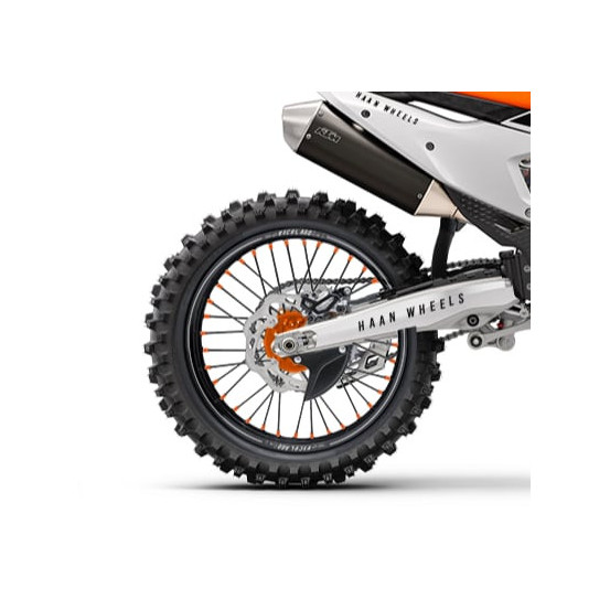 Roue arrière complète 18x2,15 HAAN WHEELS - 36 rayons - Cercle EXCEL A60 noir / Moyeu orange - KTM
