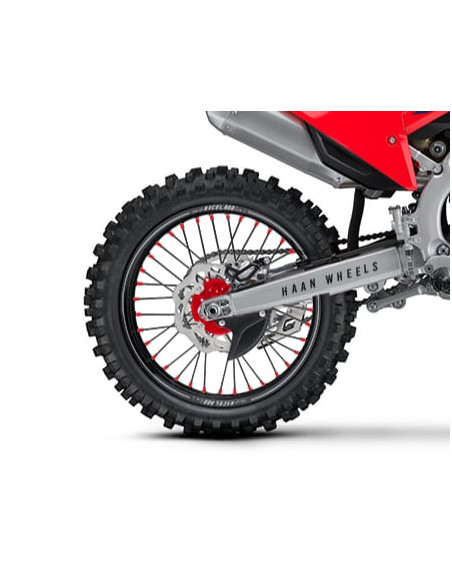 Roue arrière complète 18x2,15 HAAN WHEELS - 36 rayons - Cercle EXCEL A60 noir / Moyeu rouge - KTM