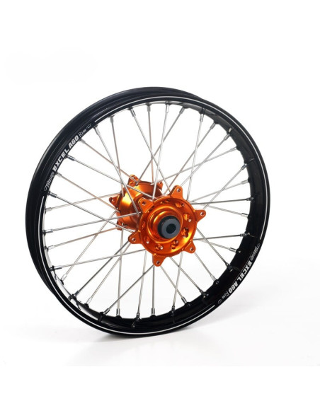 Roue arrière complète 19x2,15 HAAN WHEELS - 36 rayons - Cercle EXCEL A60 noir / Moyeu orange - GASGAS / HUSQVARNA / KTM