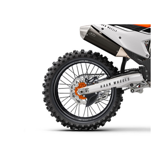 Roue arrière complète 19x2,15 HAAN WHEELS - 36 rayons - Cercle EXCEL A60 noir / Moyeu orange - KTM