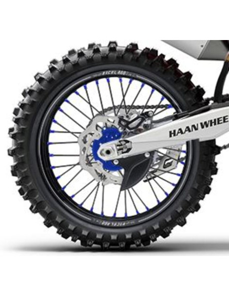 Roue arrière complète 19x2,15 HAAN WHEELS - 36 rayons - Cercle EXCEL A60 noir / Moyeu bleu - KTM