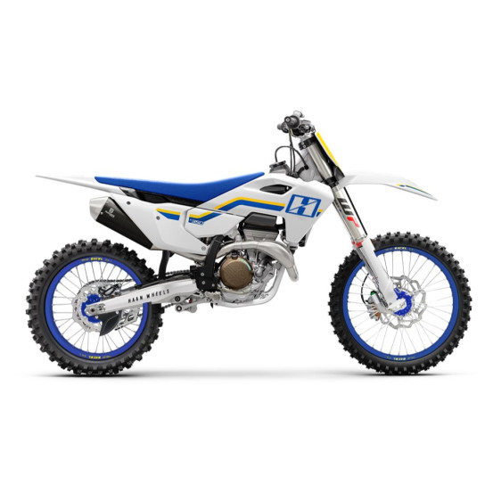 Roue avant complète 17x3,50 HAAN WHEELS - 36 rayons - Cercle EXCEL bleu / Moyeu bleu - HUSQVARNA / KTM