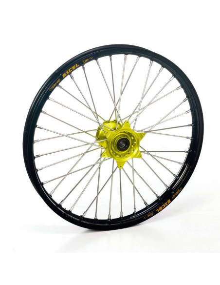 Roue avant complète 17x1,40 HAAN WHEELS - 32 rayons - Cercle EXCEL noir / Moyeu Jaune - SUZUKI