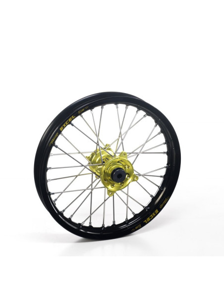 Roue arrière complète 16x1,85 HAAN WHEELS - 32 rayons - Cercle EXCEL noir / Moyeu Jaune - SUZUKI