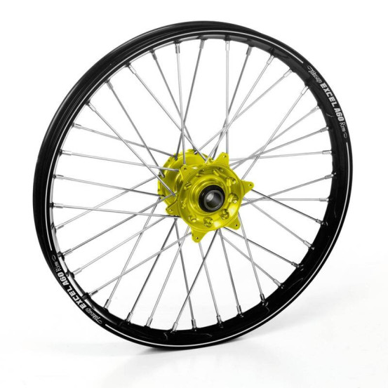 Roue avant complète 21x1,60 HAAN WHEELS - 36 rayons - Cercle EXCEL A60 noir / Moyeu Jaune - SUZUKI