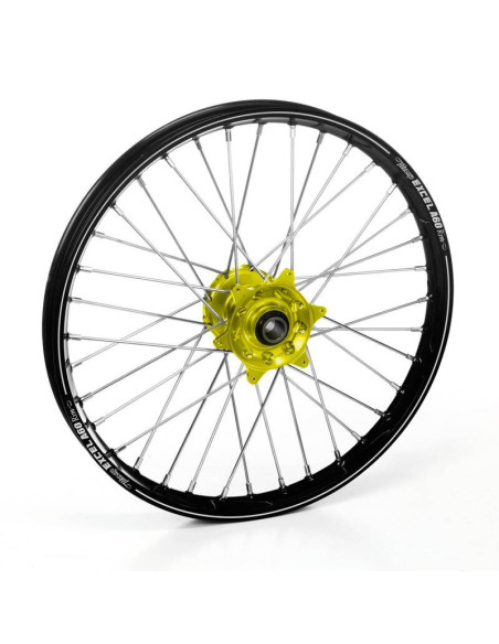 Roue avant complète 21x1,60 HAAN WHEELS - 36 rayons - Cercle EXCEL A60 noir / Moyeu Jaune - SUZUKI