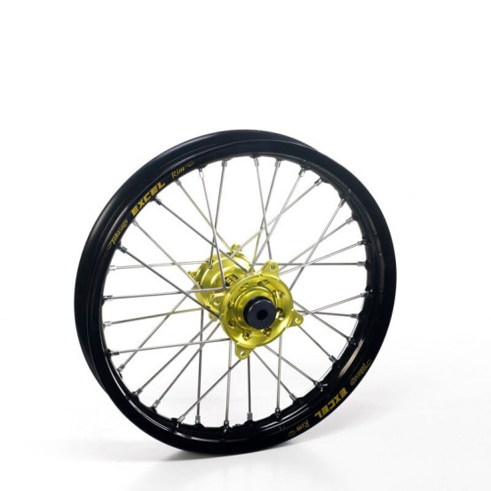 Roue arrière complète 19x2,15 HAAN WHEELS - 36 rayons - Cercle EXCEL noir / Moyeu Jaune - SUZUKI