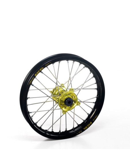 Roue arrière complète 19x2,15 HAAN WHEELS - 36 rayons - Cercle EXCEL noir / Moyeu Jaune - SUZUKI