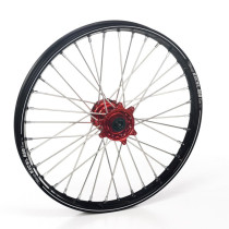 Roue avant complète 21x1,60 HAAN WHEELS - 36 rayons - Cercle EXCEL A60 noir / Moyeu rouge - FANTIC / YAMAHA