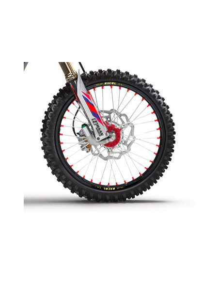 Roue avant complète 21x1,60 HAAN WHEELS - 36 rayons - Cercle EXCEL noir / Moyeu rouge - FANTIC / YAMAHA