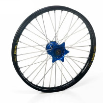 Roue avant complète 21x1,60 HAAN WHEELS - 36 rayons - Cercle EXCEL noir / Moyeu bleu - FANTIC / YAMAHA