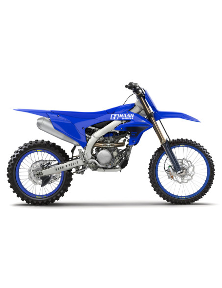 Roue avant complète 21x1,60 HAAN WHEELS - 36 rayons - Cercle EXCEL bleu / Moyeu argent - FANTIC / YAMAHA