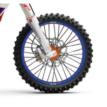 Roue avant complète 17x3,50 HAAN WHEELS - 36 rayons - Cercle EXCEL bleu / Moyeu orange - HUSQVARNA / KTM / STARK
