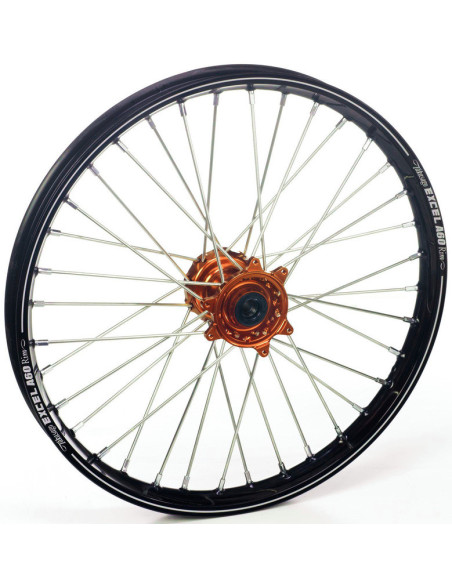 Roue avant complète 21x1,60 HAAN WHEELS - 36 rayons - Cercle EXCEL A60 noir / Moyeu magnesium - HUSQVARNA / KTM / STARK