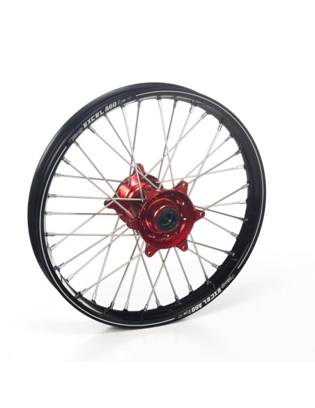 Roue arrière complète 18x2,15 HAAN WHEELS - 36 rayons - Cercle EXCEL A60 noir / Moyeu rouge - HONDA