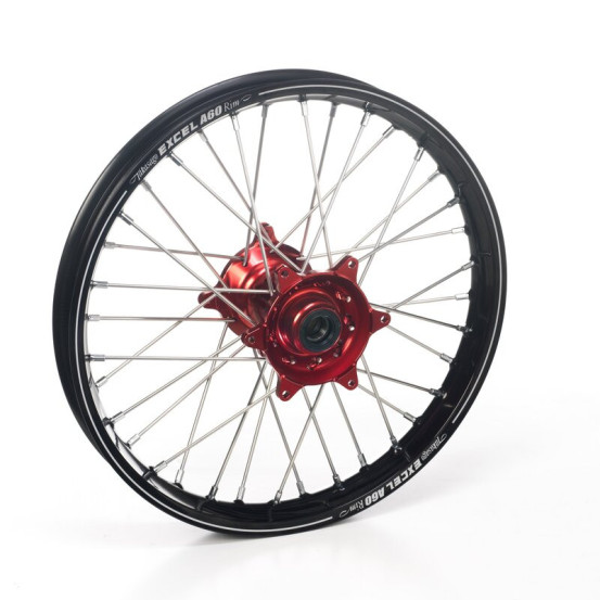 Roue arrière complète 19x1,85 HAAN WHEELS - 36 rayons - Cercle EXCEL A60 noir / Moyeu rouge - FANTIC / YAMAHA