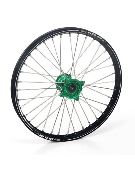 Roue avant complète 21x1,60 HAAN WHEELS - 36 rayons - Cercle EXCEL A60 noir / Moyeu vert - KAWASAKI