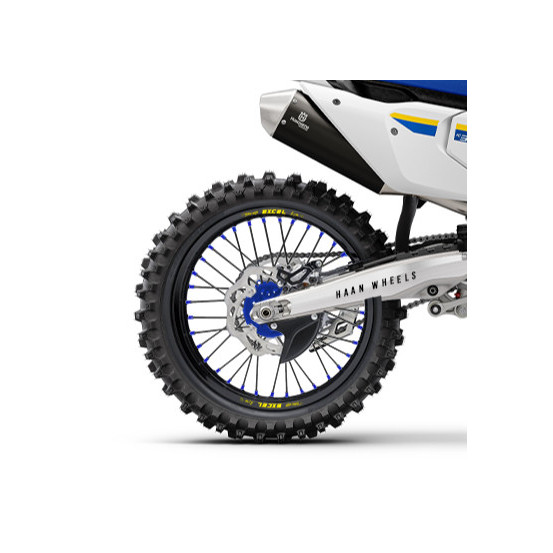 Roue arrière complète 17x3,50 HAAN WHEELS - 36 rayons - Cercle EXCEL noir / Moyeu bleu - KTM