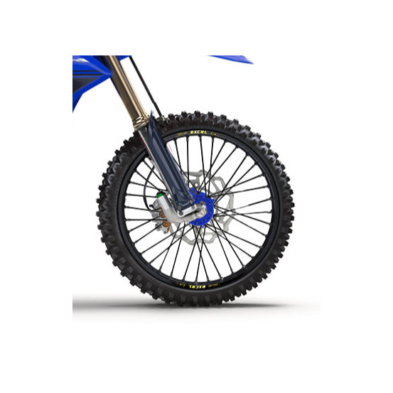 Roue avant complète 17x3,50 HAAN WHEELS - 36 rayons - Cercle EXCEL noir / Moyeu bleu - FANTIC / YAMAHA