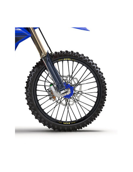Roue avant complète 17x3,50 HAAN WHEELS - 36 rayons - Cercle EXCEL noir / Moyeu bleu - FANTIC / YAMAHA