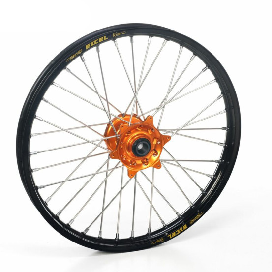 Roue avant complète 19x1,60 HAAN WHEELS - 36 rayons - Cercle EXCEL noir / Moyeu orange - HUSQVARNA / KTM