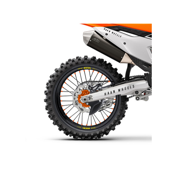 Roue arrière complète 19x2,15 HAAN WHEELS - 36 rayons - Cercle EXCEL noir / Moyeu orange - HUSQVARNA / KTM / STARK