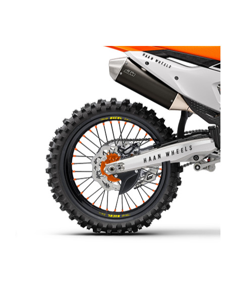 Roue arrière complète 19x2,15 HAAN WHEELS - 36 rayons - Cercle EXCEL noir / Moyeu orange - HUSQVARNA / KTM / STARK