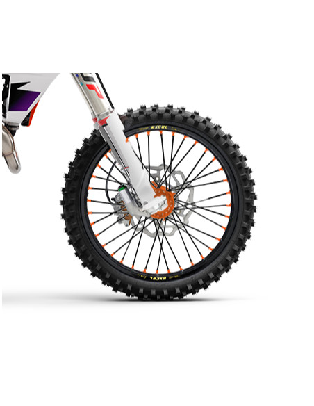 Roue avant complète tubeless 17x3,50 HAAN WHEELS - 36 rayons - Cercle EXCEL noir / Moyeu orange - HUSQVARNA / KTM / STARK