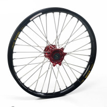 Roue avant complète 17x3,50 HAAN WHEELS - 36 rayons - Cercle EXCEL noir / Moyeu rouge - BETA