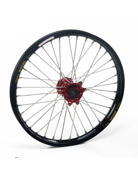 Roue avant complète 17x3,50 HAAN WHEELS - 36 rayons - Cercle EXCEL noir / Moyeu rouge - BETA
