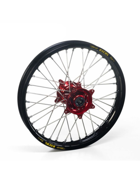 Roue arrière complète 19x2,15 HAAN WHEELS - 36 rayons - Cercle EXCEL noir / Moyeu rouge - FANTIC / YAMAHA