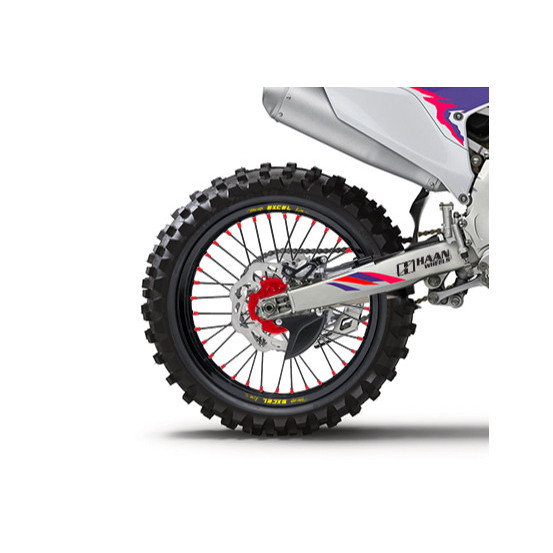 Roue arrière complète 18x2,15 HAAN WHEELS - 36 rayons - Cercle EXCEL noir / Moyeu rouge - YAMAHA
