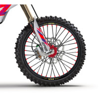 Roue avant complète 21x1,60 HAAN WHEELS - 36 rayons - Cercle EXCEL noir / Moyeu rouge - FANTIC / YAMAHA
