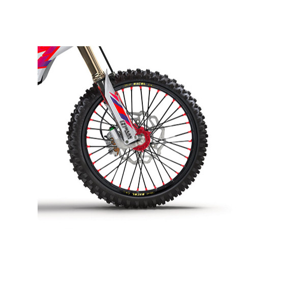 Roue avant complète 21x1,60 HAAN WHEELS - 36 rayons - Cercle EXCEL noir / Moyeu rouge - FANTIC / YAMAHA