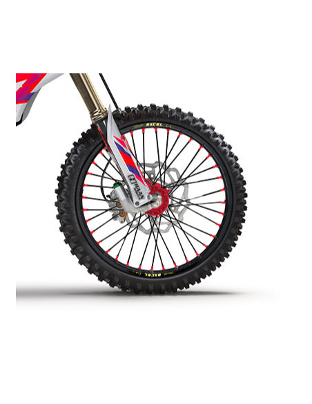 Roue avant complète 21x1,60 HAAN WHEELS - 36 rayons - Cercle EXCEL noir / Moyeu rouge - FANTIC / YAMAHA