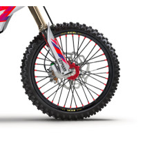 Roue avant complète 21x1,60 HAAN WHEELS - 36 rayons - Cercle EXCEL noir / Moyeu rouge - KAWASAKI