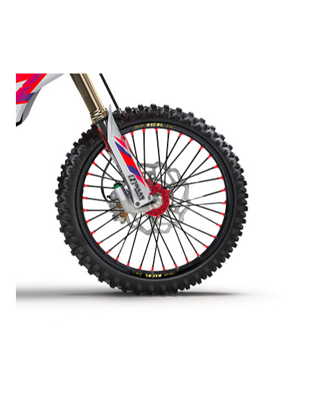 Roue avant complète 21x1,60 HAAN WHEELS - 36 rayons - Cercle EXCEL noir / Moyeu rouge - KAWASAKI