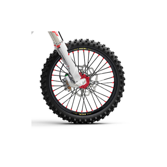 Roue avant complète tubeless 17x3,50 HAAN WHEELS - 36 rayons - Cercle EXCEL noir / Moyeu rouge - HUSQVARNA / STARK