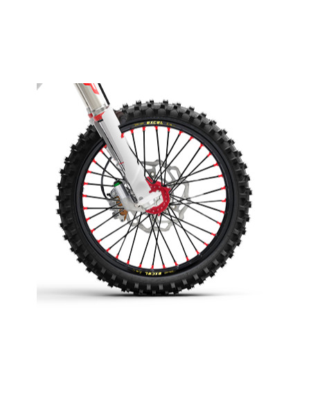 Roue avant complète 21x1,60 HAAN WHEELS - 36 rayons - Cercle EXCEL noir / Moyeu rouge - HUSQVARNA / KTM / STARK