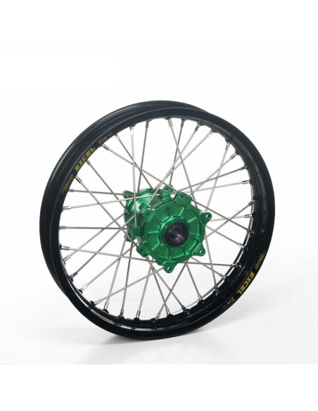 Roue arrière complète tubeless 17x4,50 HAAN WHEELS - 36 rayons - Cercle EXCEL noir / Moyeu vert - KAWASAKI