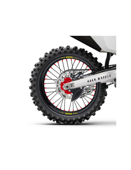 Roue arrière complète tubeless 17x5,00 HAAN WHEELS - 36 rayons - Cercle EXCEL noir / Moyeu rouge - HUSABERG / HUSQVARNA / KTM