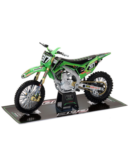 Moto miniature Kawasaki 450 KXF BUD RACING M. VALIN - Echelle 1/12°